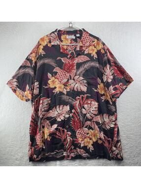 Caribbean Silk Blend Floral Print Short Sleeve Hawaiian Shirt Mens XXL 2XL